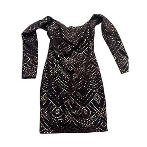 Jump Apparel Dress Womens‎ Small Black Metallic Dot Bodycon Long Sleeve Made USA